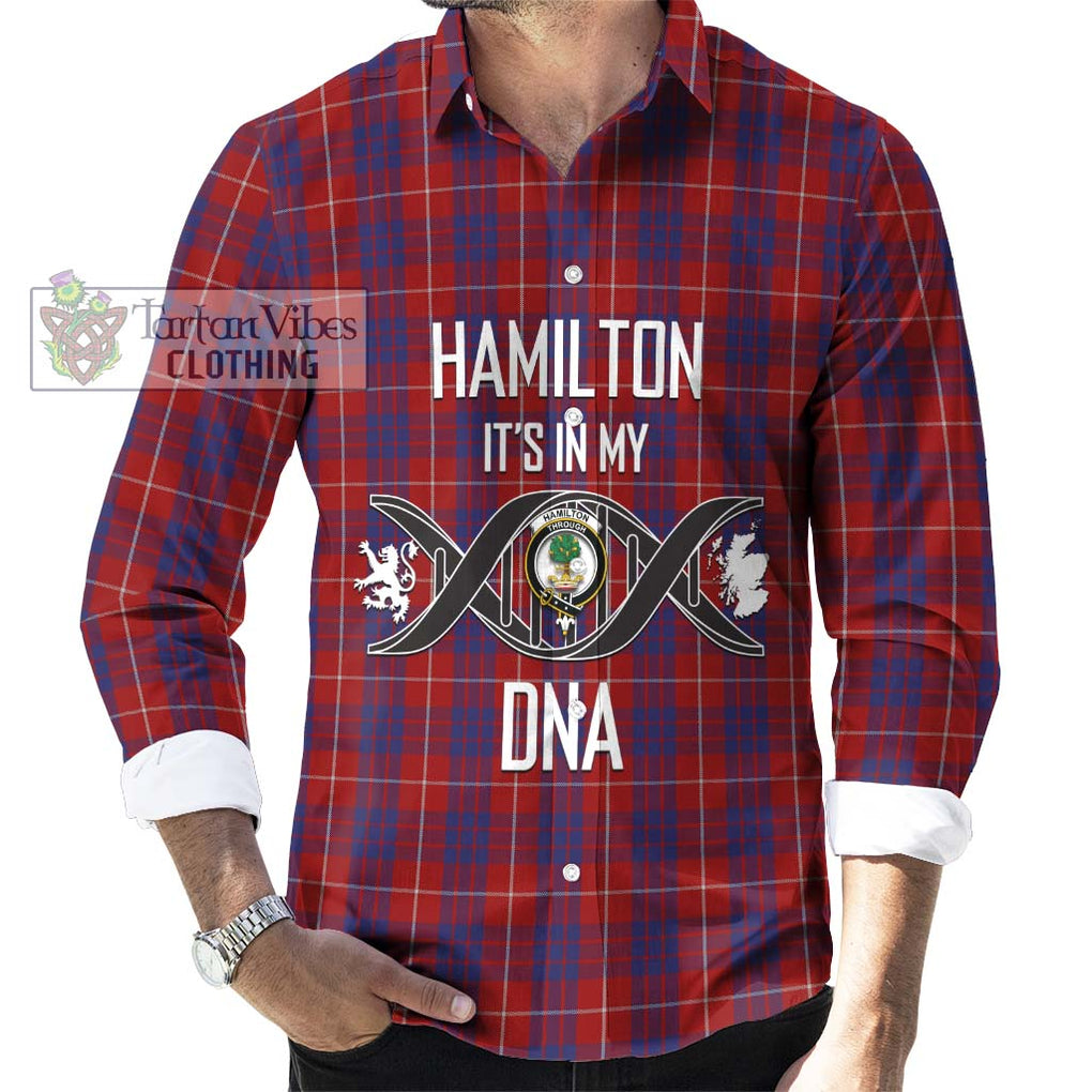 Hamilton Tartan Long Sleeve Button Shirt with Family Crest DNA In Me Style Men's Shirt S - Tartanvibesclothing Shop