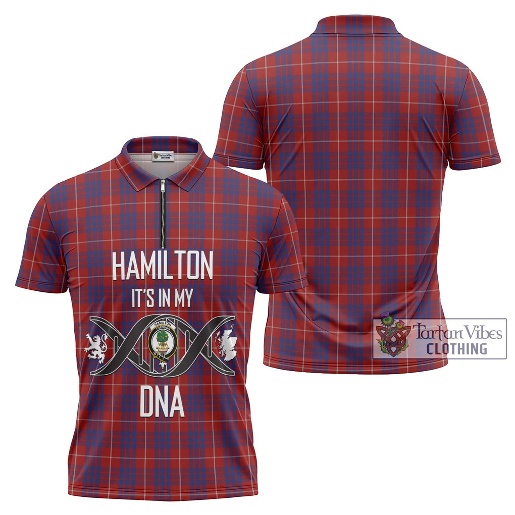 Hamilton Tartan Zipper Polo Shirt with Family Crest DNA In Me Style Unisex - Tartanvibesclothing Shop