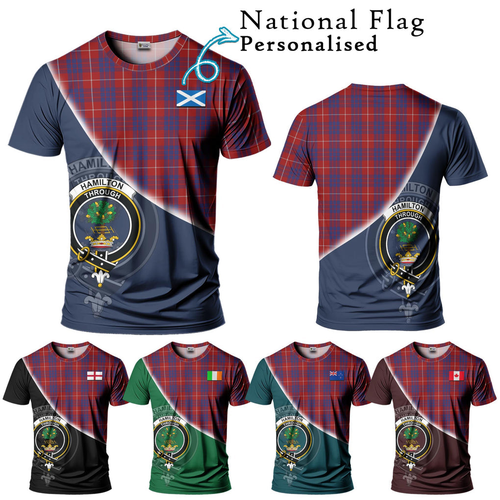 Hamilton Tartan T-Shirt with Personalised National Flag and Family Crest Half Style Kid's Shirt - Tartanvibesclothing Shop