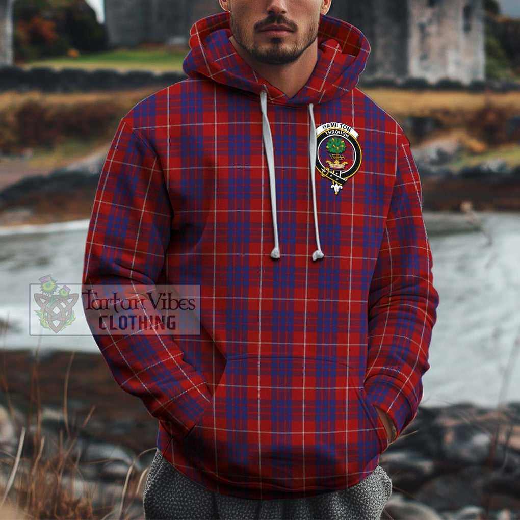 Hamilton Tartan Cotton Hoodie with Family Crest Pullover Hoodie XS - Tartan Vibes Clothing