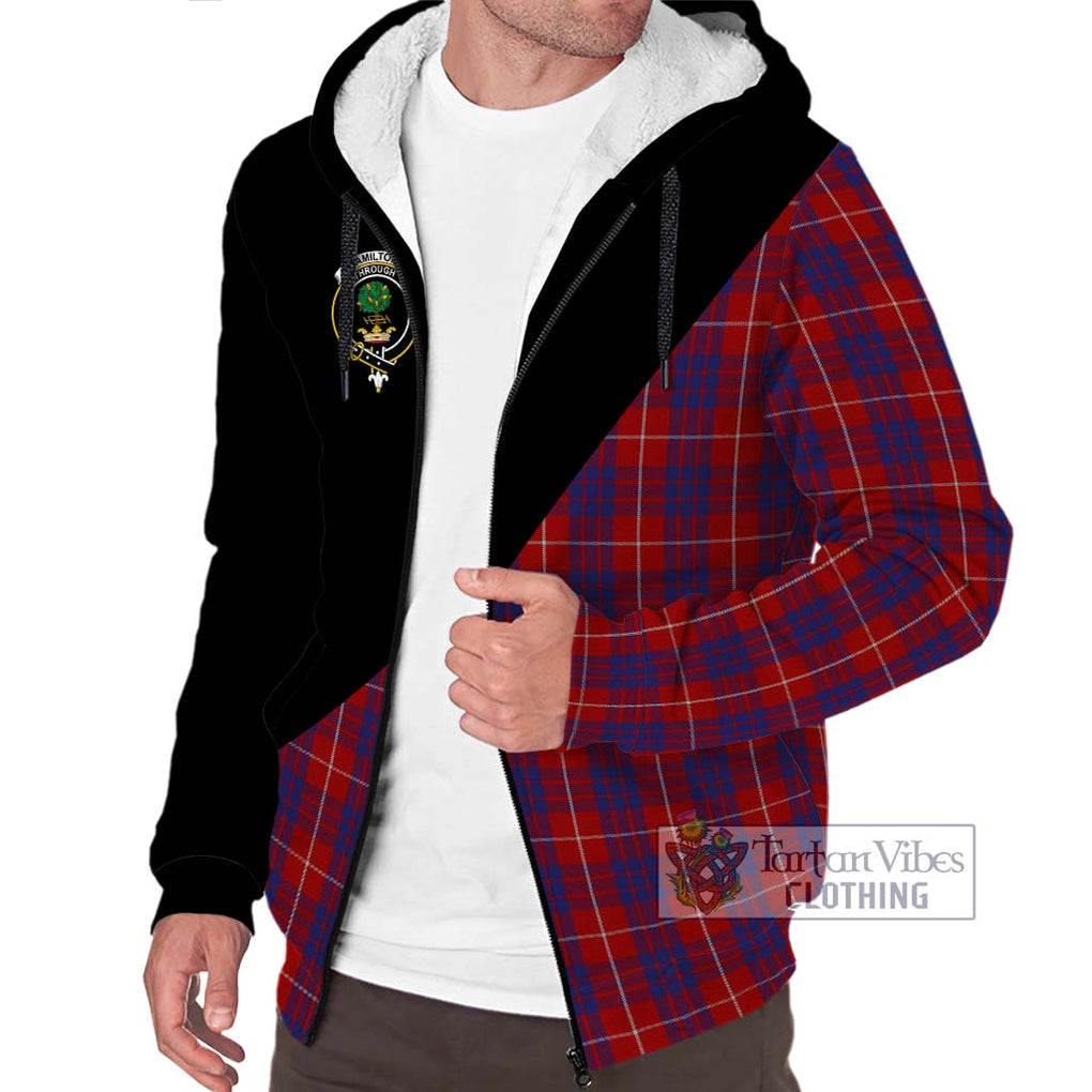 Hamilton Tartan Sherpa Hoodie with Family Crest and Military Logo Style Unisex S - Tartanvibesclothing Shop