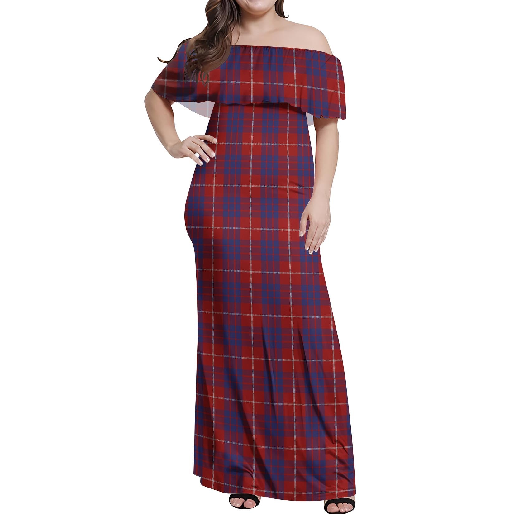 Hamilton Tartan Off Shoulder Long Dress Women's Dress - Tartanvibesclothing