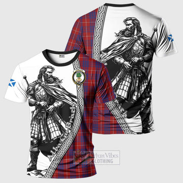 Hamilton Tartan Clan Crest T-Shirt with Highlander Warrior Celtic Style