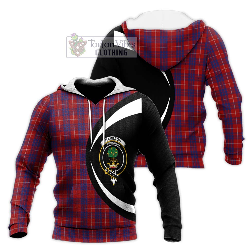 Hamilton Tartan Knitted Hoodie with Family Crest Circle Style Unisex Knitted Pullover Hoodie - Tartan Vibes Clothing