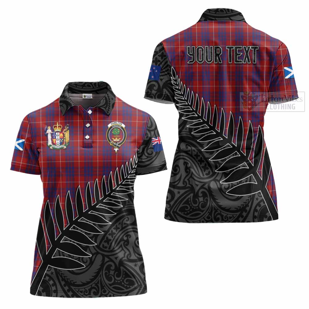 Tartan Vibes Clothing Hamilton Crest Tartan Women's Polo Shirt with New Zealand Silver Fern Half Style