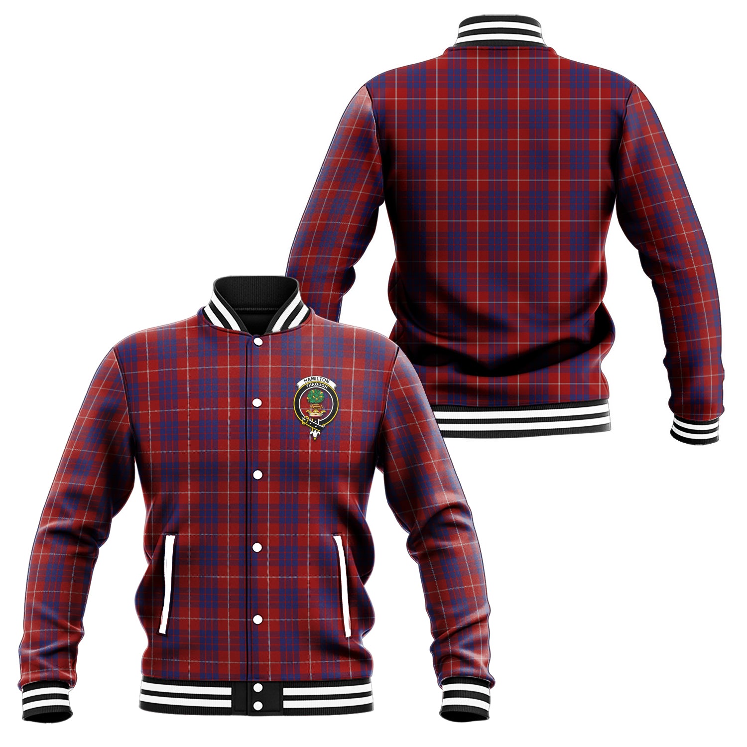 Hamilton Tartan Baseball Jacket with Family Crest Unisex - Tartan Vibes Clothing