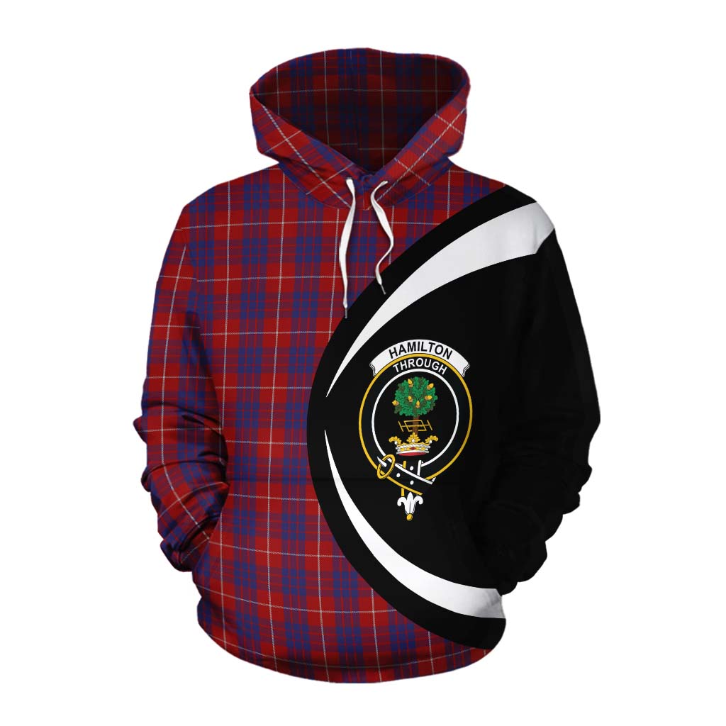 Tartan Vibes Clothing Hamilton Tartan Cotton Hoodie with Family Crest Circle Style