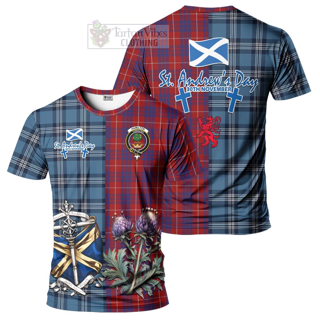 Tartan Vibes Clothing Hamilton Tartan T-Shirt Happy St. Andrew's Day Half Tartan Style