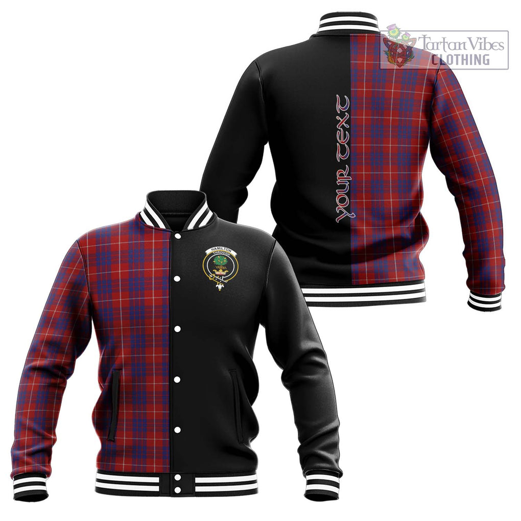 Hamilton Tartan Baseball Jacket with Family Crest and Half Of Me Style Unisex - Tartanvibesclothing Shop