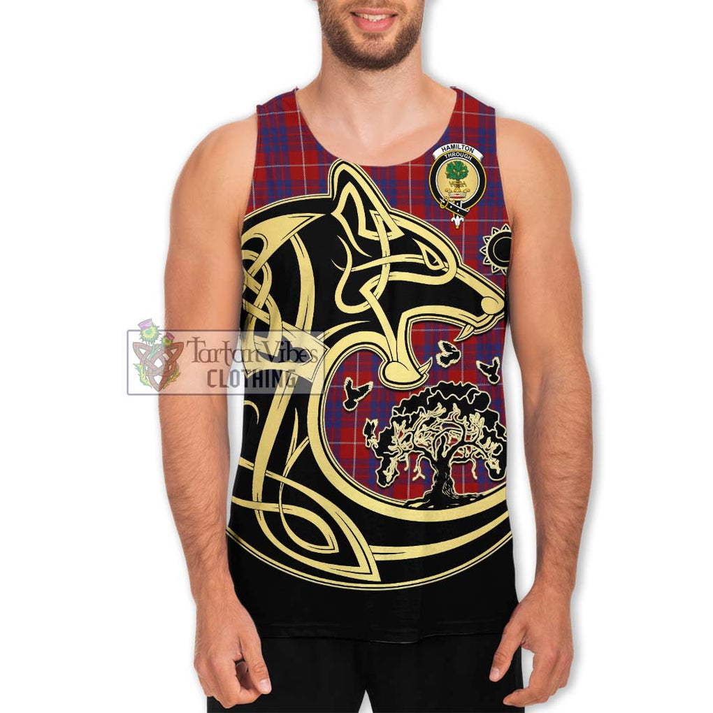 Hamilton Tartan Men's Tank Top with Family Crest Celtic Wolf Style Men - Tartan Vibes Clothing