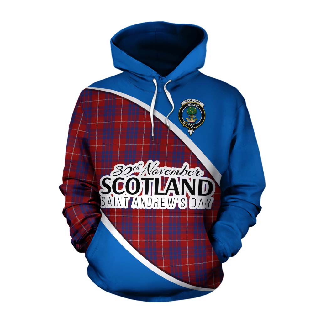 Tartan Vibes Clothing Hamilton Family Crest Tartan Cotton Hoodie Celebrate Saint Andrew's Day in Style