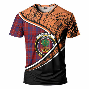 Hamilton Crest Tartan T-Shirt with Polynesian Vibes Style - Orange Version