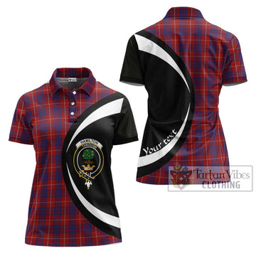 Hamilton Tartan Women's Polo Shirt with Family Crest Circle Style