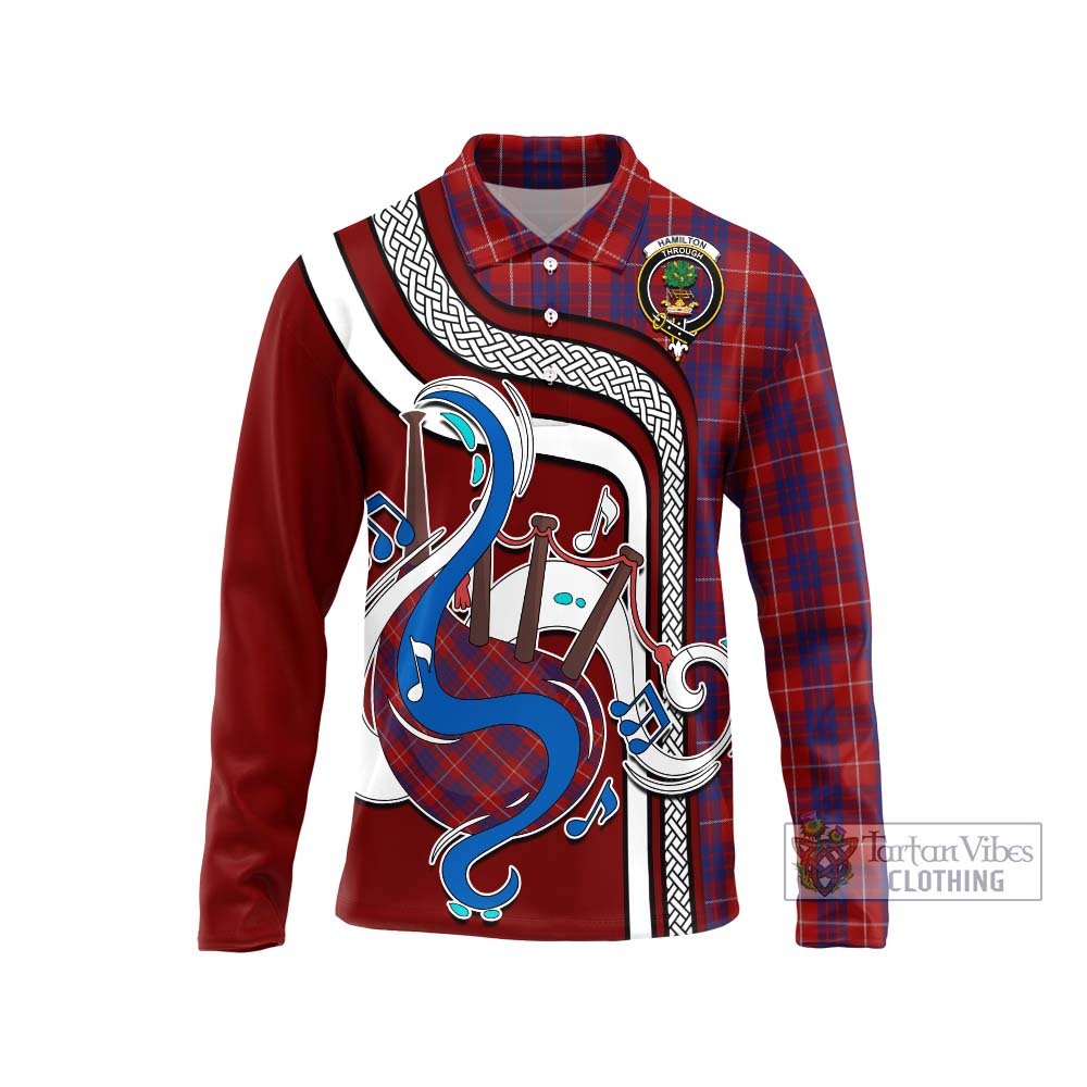 Tartan Vibes Clothing Hamilton Tartan Long Sleeve Polo Shirt with Epic Bagpipe Style