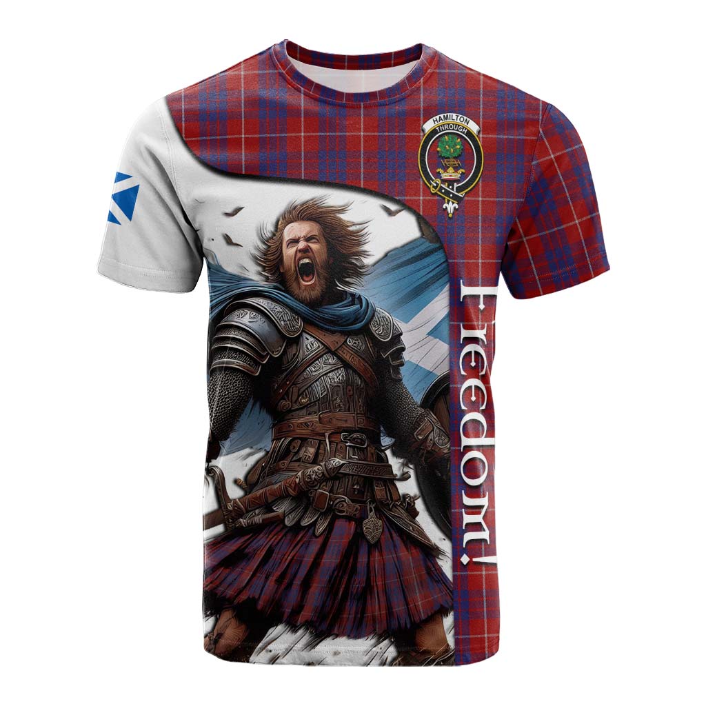 Tartan Vibes Clothing Hamilton Crest Tartan Cotton T-shirt Inspired by the Freedom of Scottish Warrior