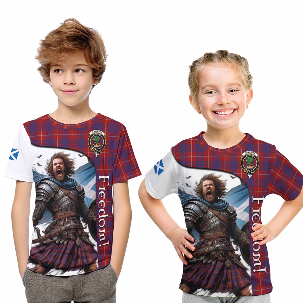 Tartan Vibes Clothing Hamilton Crest Tartan Kid T-Shirt Inspired by the Freedom of Scottish Warrior