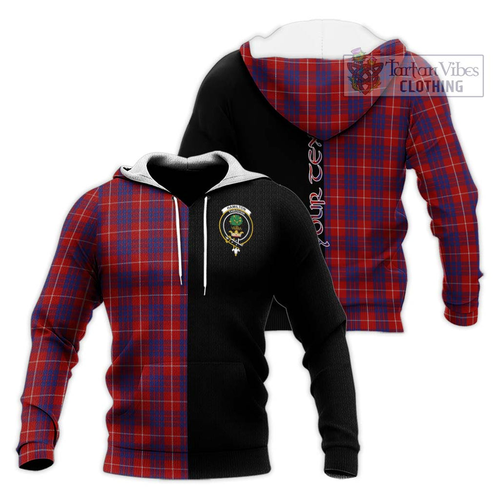 Hamilton Tartan Knitted Hoodie with Family Crest and Half Of Me Style Unisex Knitted Pullover Hoodie - Tartanvibesclothing Shop