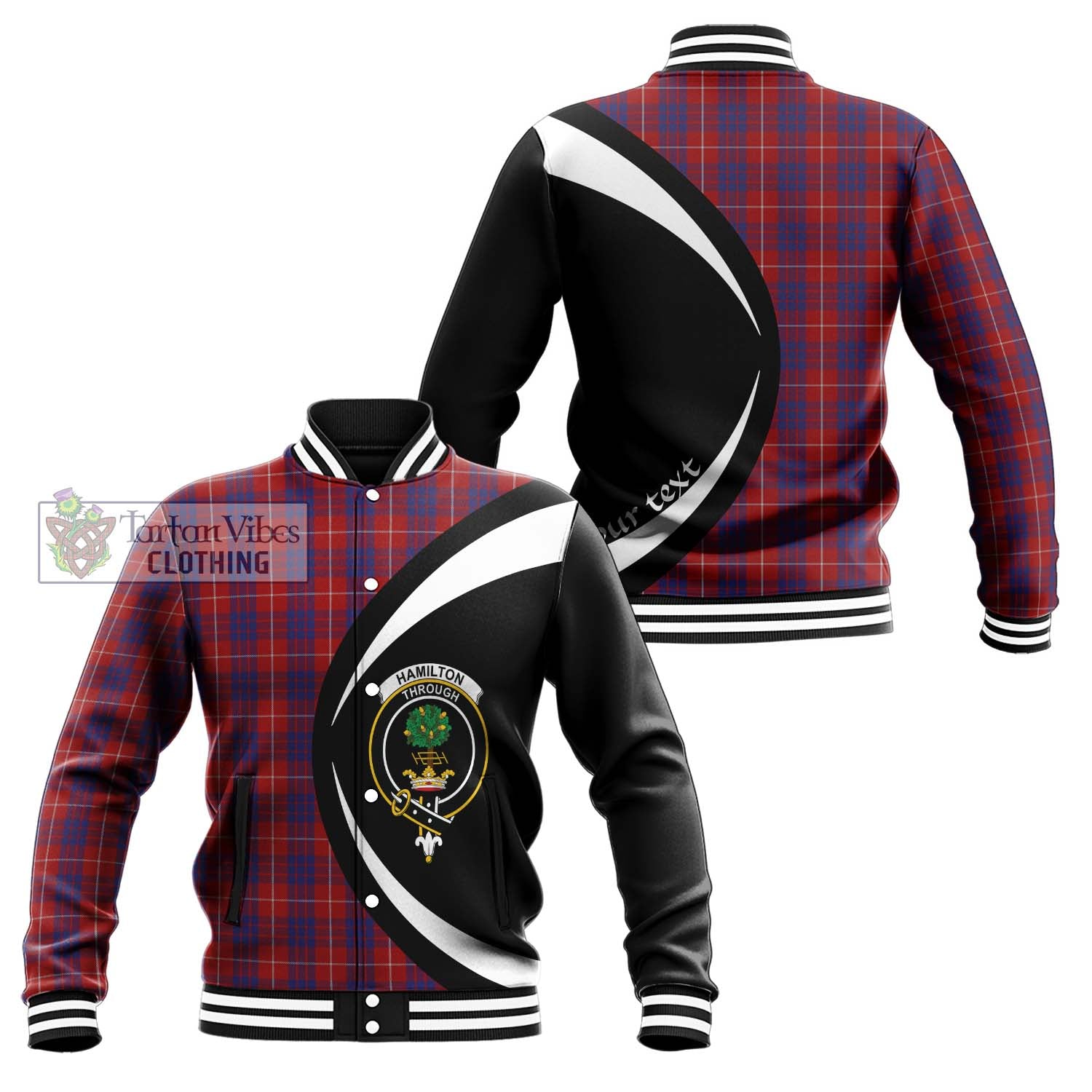 Hamilton Tartan Baseball Jacket with Family Crest Circle Style Unisex - Tartan Vibes Clothing