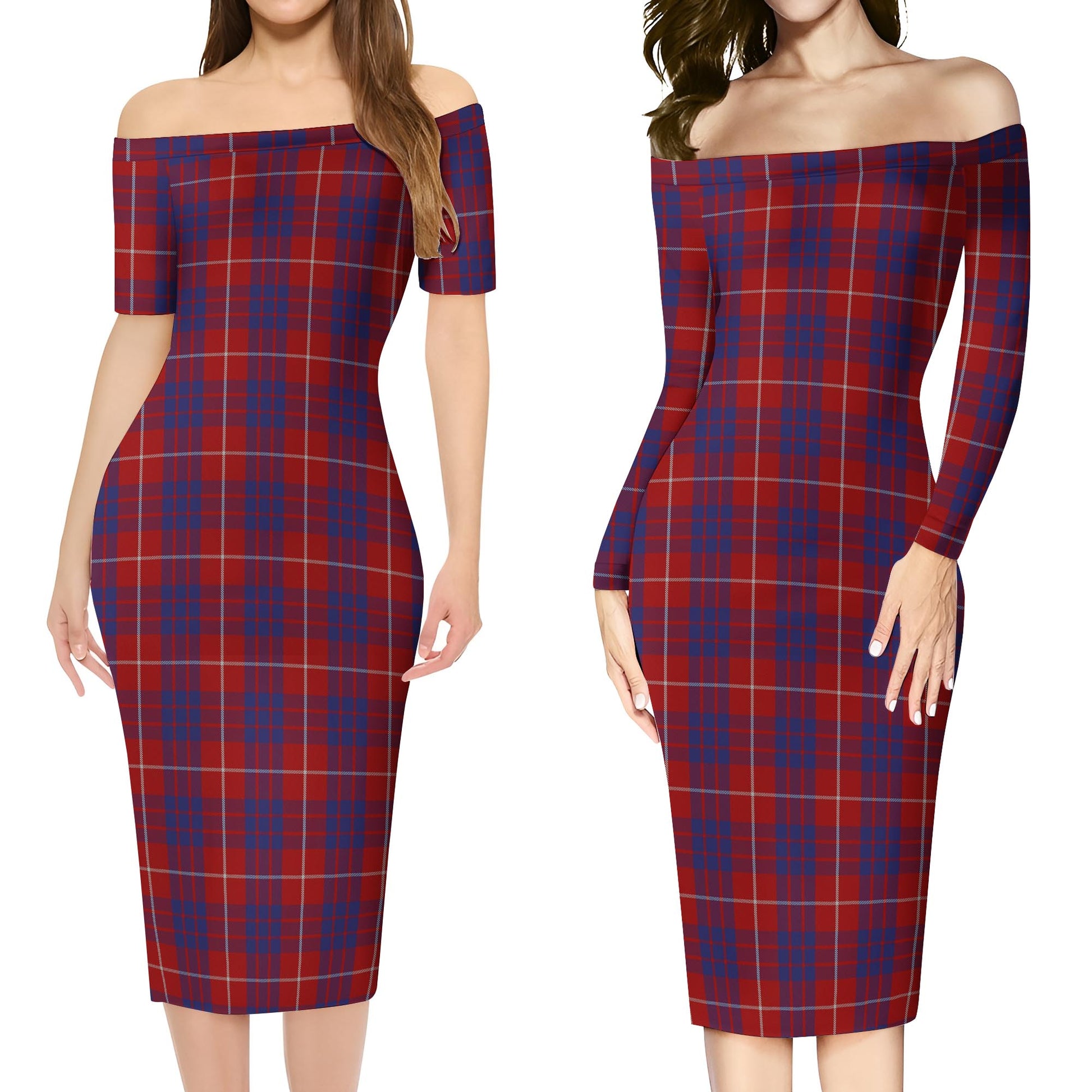 Hamilton Tartan Off Shoulder Lady Dress Women's Dress - Tartanvibesclothing