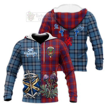 Hamilton Tartan Knitted Hoodie Happy St. Andrew's Day Half Tartan Style