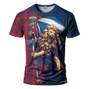 Hamilton Tartan Family Crest T-Shirt with Scottish Majestic Lion