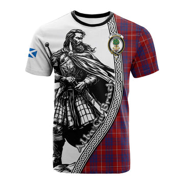 Hamilton Tartan Clan Crest Cotton T-shirt with Highlander Warrior Celtic Style