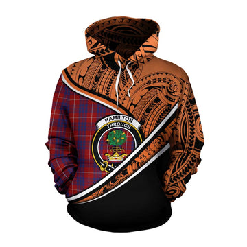 Hamilton Crest Tartan Cotton Hoodie with Polynesian Vibes Style - Orange Version