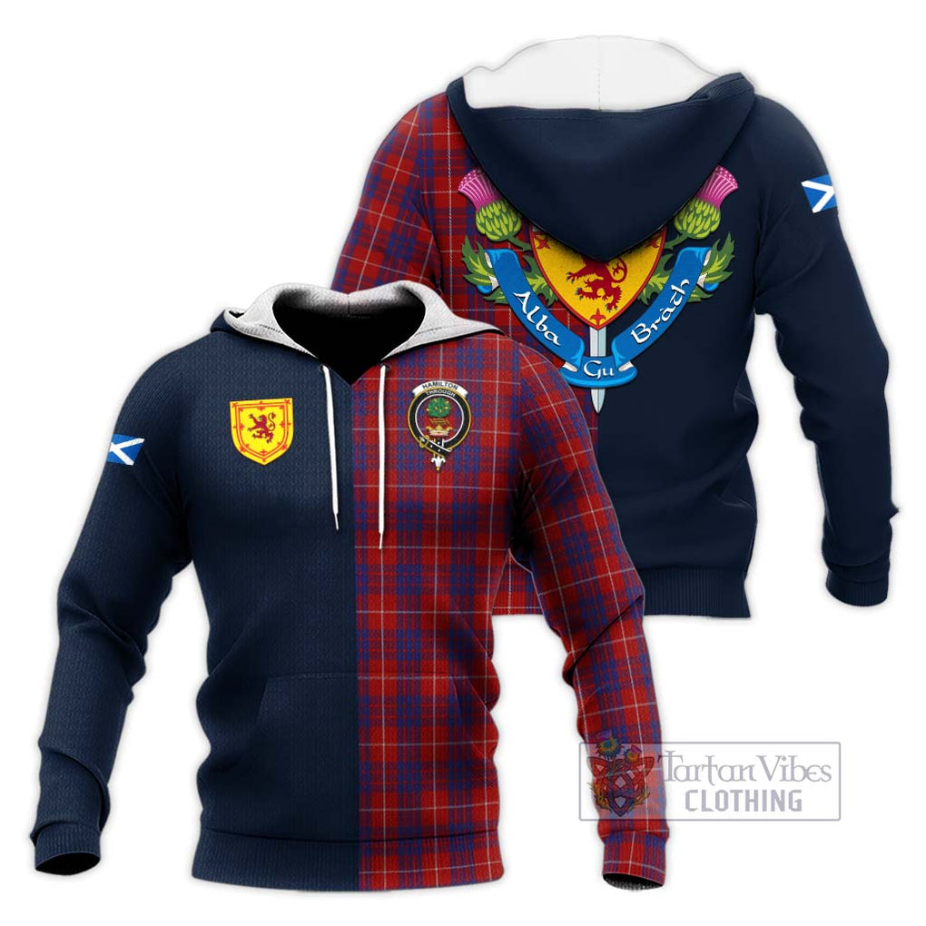 Tartan Vibes Clothing Hamilton Tartan Knitted Hoodie with Scottish Lion Royal Arm Half Style