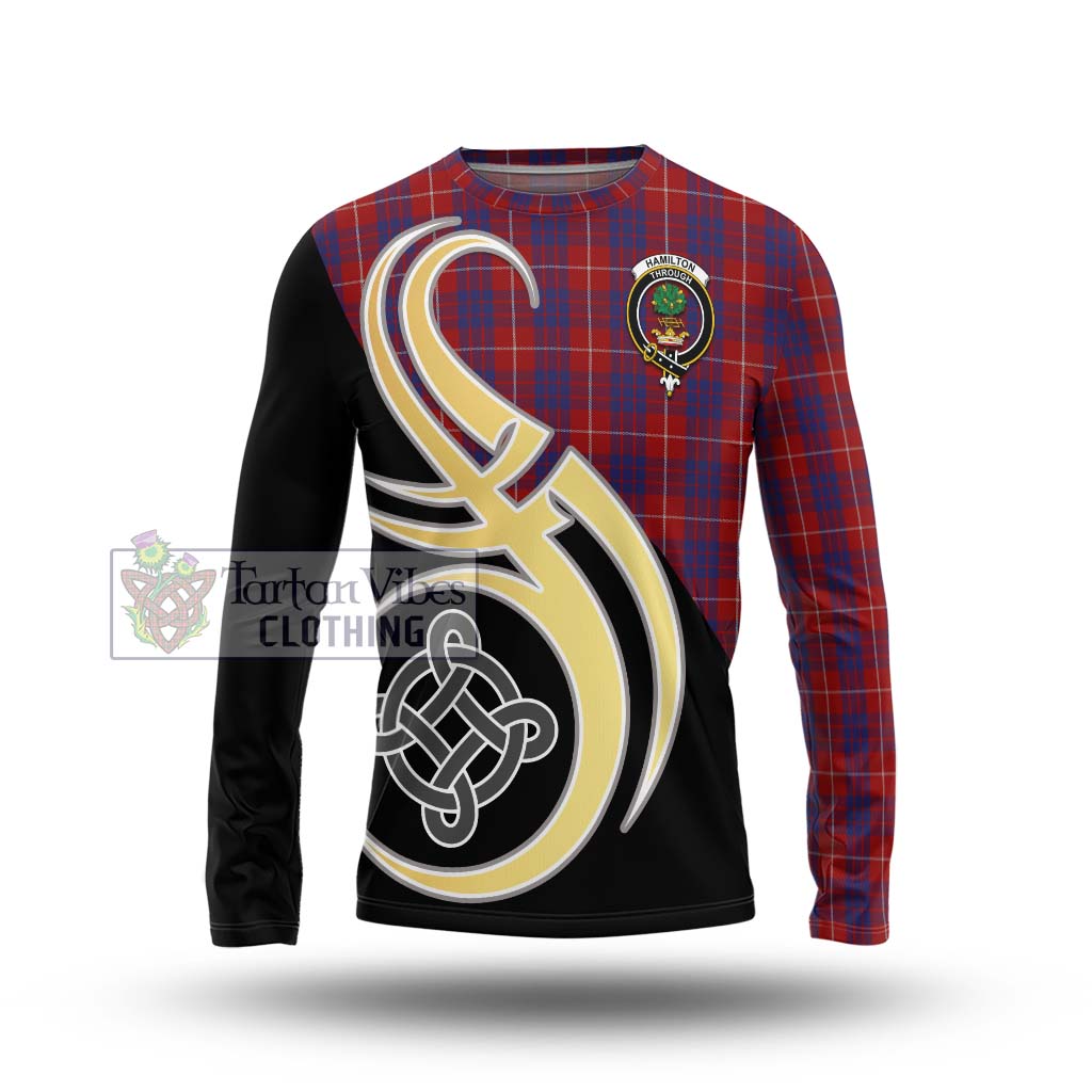 Hamilton Tartan Long Sleeve T-Shirt with Family Crest and Celtic Symbol Style Unisex - Tartan Vibes Clothing