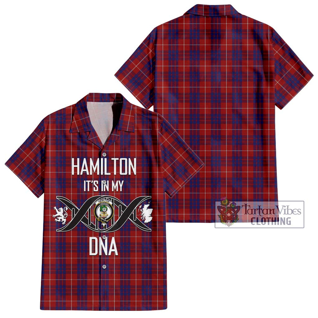 Hamilton Tartan Short Sleeve Button Shirt with Family Crest DNA In Me Style Kid - Tartanvibesclothing Shop