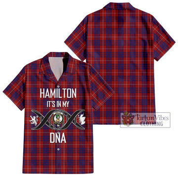 Hamilton Tartan Short Sleeve Button Shirt with Family Crest DNA In Me Style