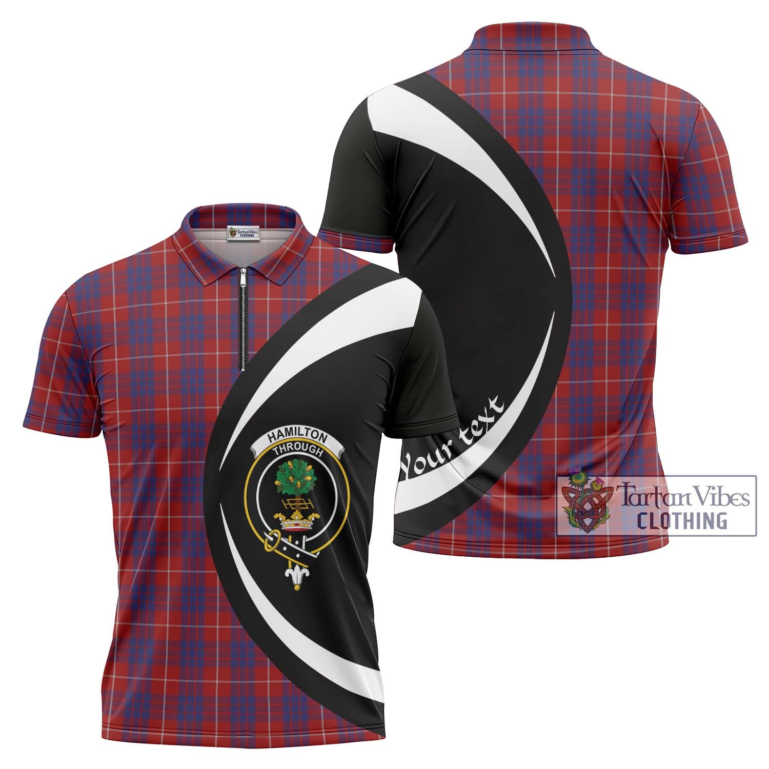 Tartan Vibes Clothing Hamilton Tartan Zipper Polo Shirt with Family Crest Circle Style