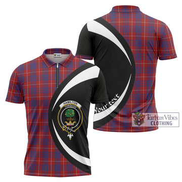 Hamilton Tartan Zipper Polo Shirt with Family Crest Circle Style