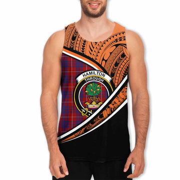 Hamilton Crest Tartan Men's Tank Top with Polynesian Vibes Style - Orange Version