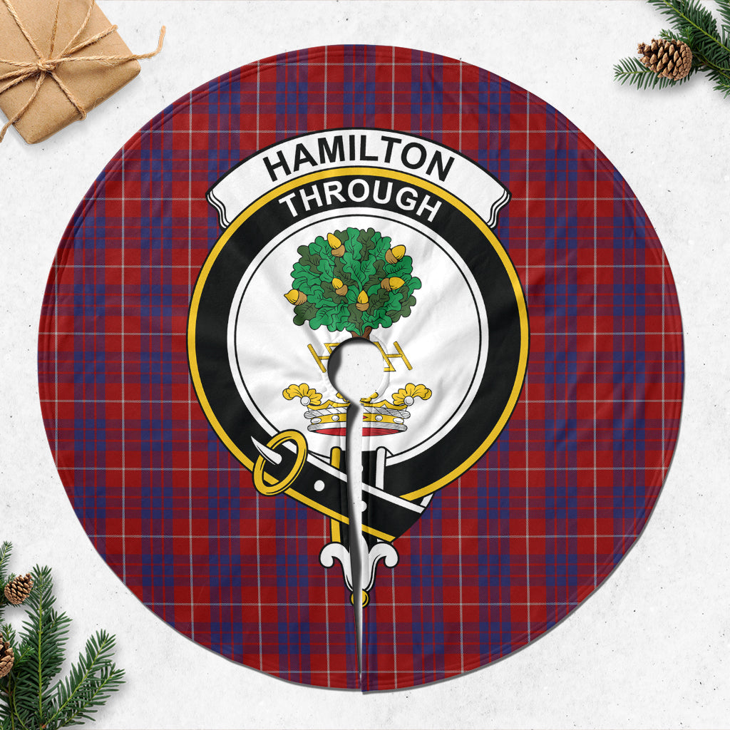 Hamilton Tartan Christmas Tree Skirt with Family Crest - Tartanvibesclothing