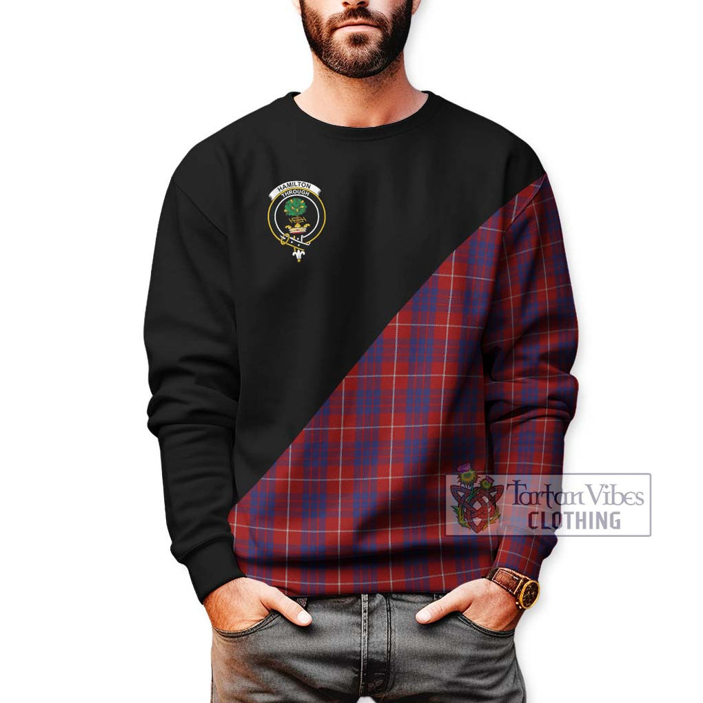 Hamilton Tartan Sweatshirt with Family Crest and Military Logo Style Unisex - Tartanvibesclothing Shop