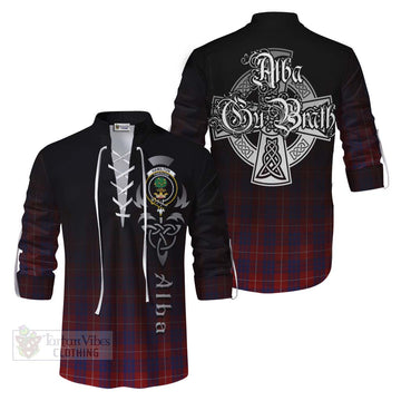 Hamilton Tartan Ghillie Kilt Shirt Featuring Alba Gu Brath Family Crest Celtic Inspired