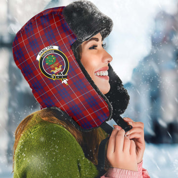 Hamilton Tartan Winter Trapper Hat with Family Crest