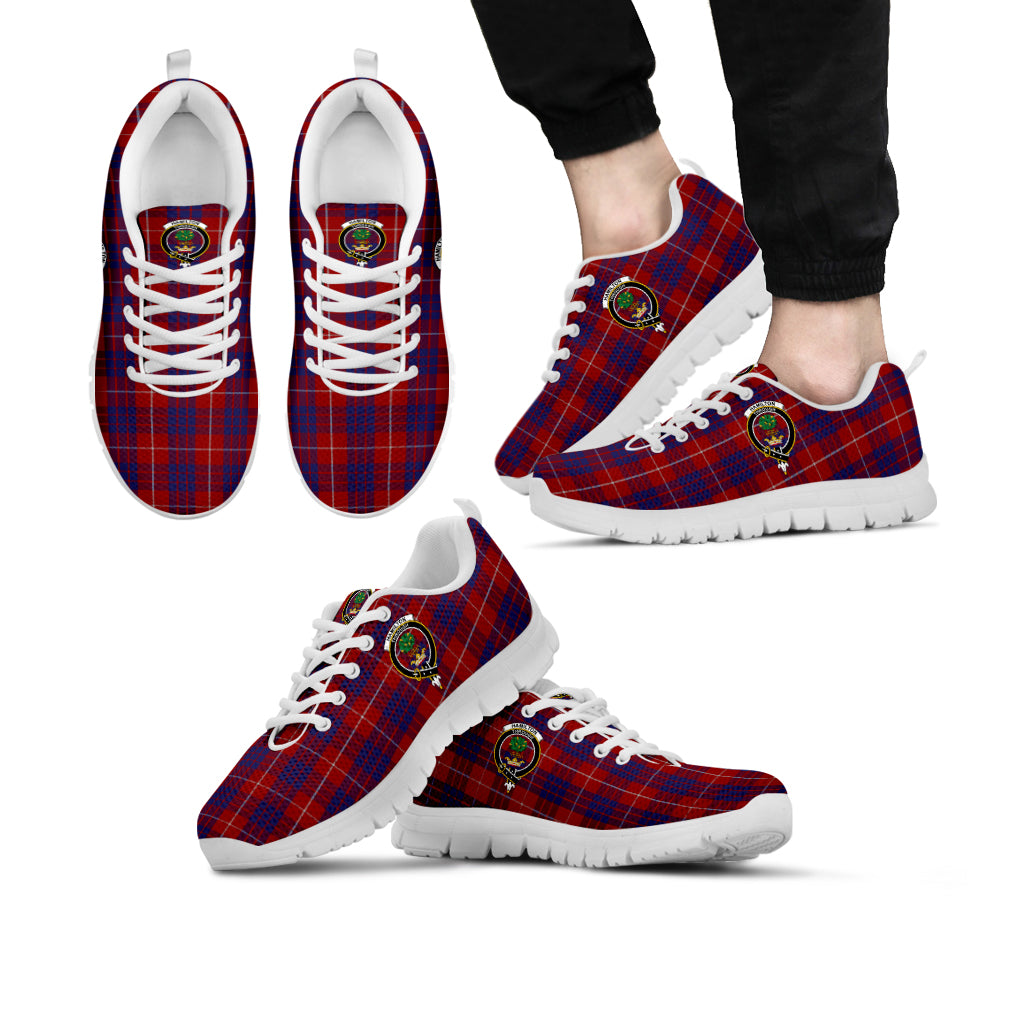 Hamilton Tartan Sneakers with Family Crest Kid's Sneakers - Tartan Vibes Clothing