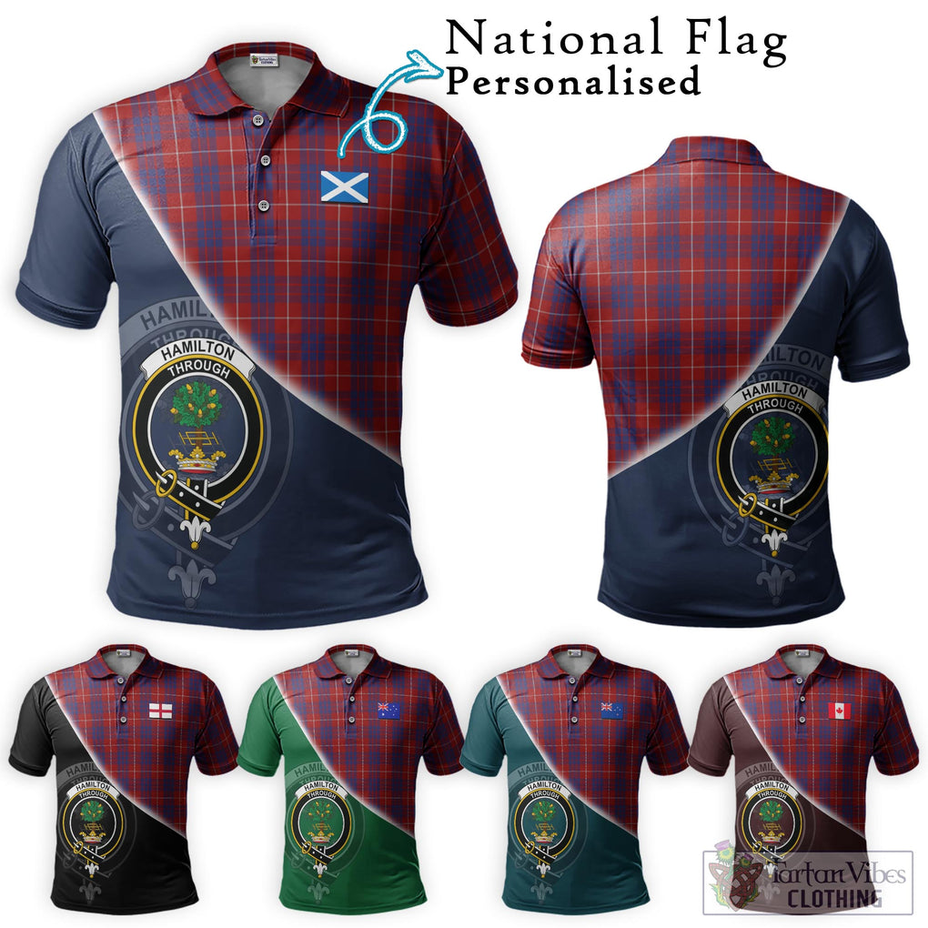 Hamilton Tartan Polo Shirt with Personalised National Flag and Family Crest Half Style Maroon - Tartanvibesclothing Shop