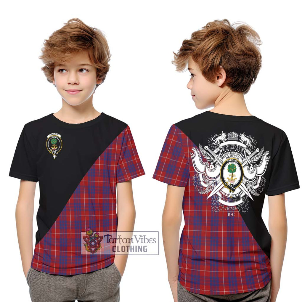 Hamilton Tartan Kid T-Shirt with Family Crest and Military Logo Style Youth XL Size14 - Tartanvibesclothing Shop