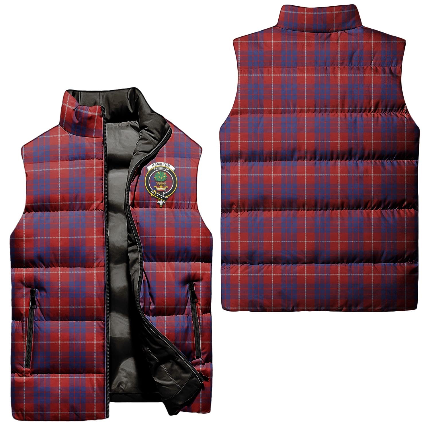 Hamilton Tartan Sleeveless Puffer Jacket with Family Crest Unisex - Tartanvibesclothing