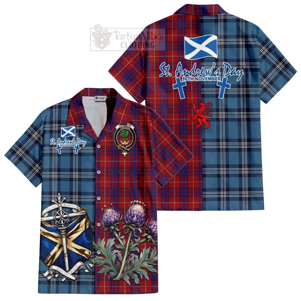 Tartan Vibes Clothing Hamilton Tartan Short Sleeve Button Shirt Happy St. Andrew's Day Half Tartan Style