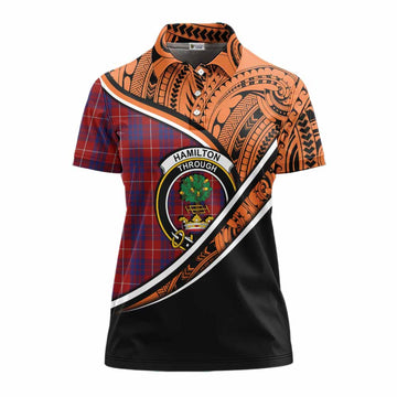 Hamilton Crest Tartan Women's Polo Shirt with Polynesian Vibes Style - Orange Version