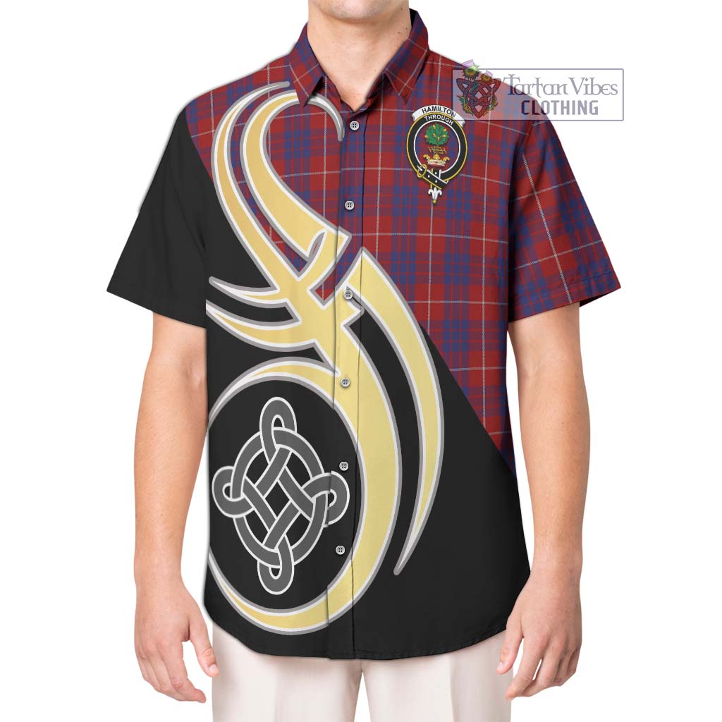 Hamilton Tartan Short Sleeve Button Shirt with Family Crest and Celtic Symbol Style Kid - Tartan Vibes Clothing