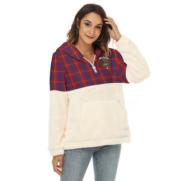 Hamilton Tartan Women's Borg Fleece Hoodie With Half Zip with Family Crest