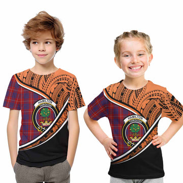 Hamilton Crest Tartan Kid T-Shirt with Polynesian Vibes Style - Orange Version