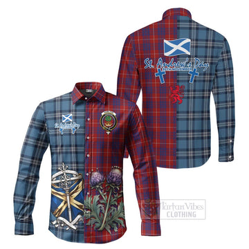 Hamilton Tartan Long Sleeve Button Shirt Happy St. Andrew's Day Half Tartan Style