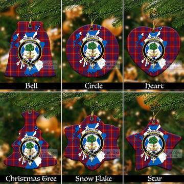 Hamilton Tartan Christmas Ornament with Family Crest and Scotland Map