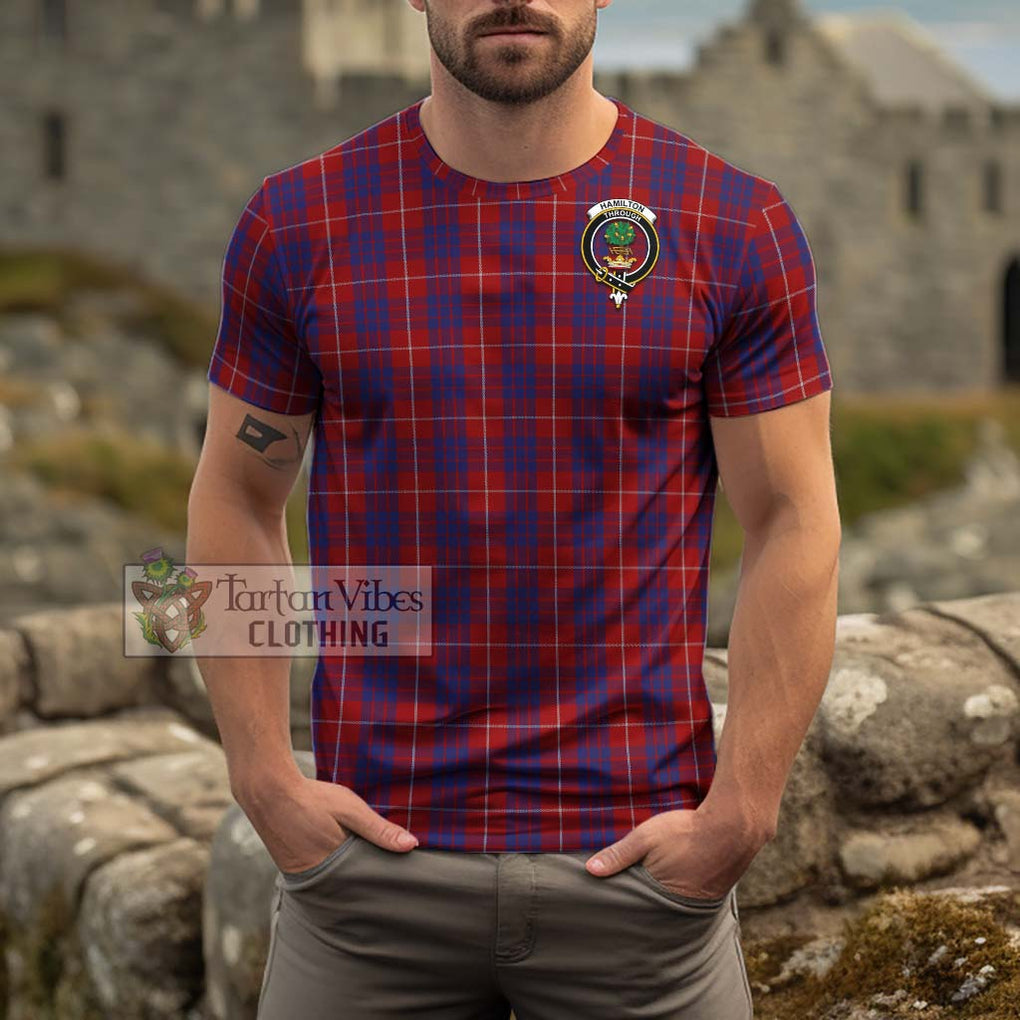 Hamilton Tartan Cotton T-Shirt with Family Crest Men's Shirt - Tartanvibesclothing Shop